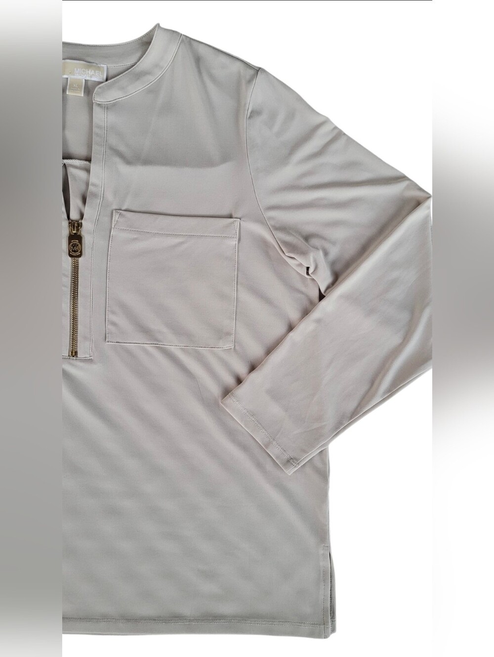 MICHAEL Michael Kors Light Tan Long Sleeve Half Zip Pocket Shirt XL - Picture 3 of 6